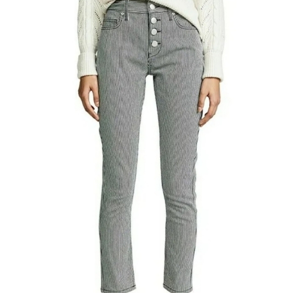 Joie Aerindis Cadet Hi-Rise Striped Jeans Size 32 Button Fly Ankle Pants - Picture 1 of 15